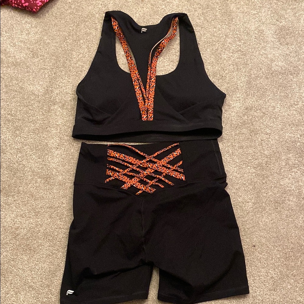 Fabletics Animal Print Powerhold Boost Activewear Set- S shorts, M bra